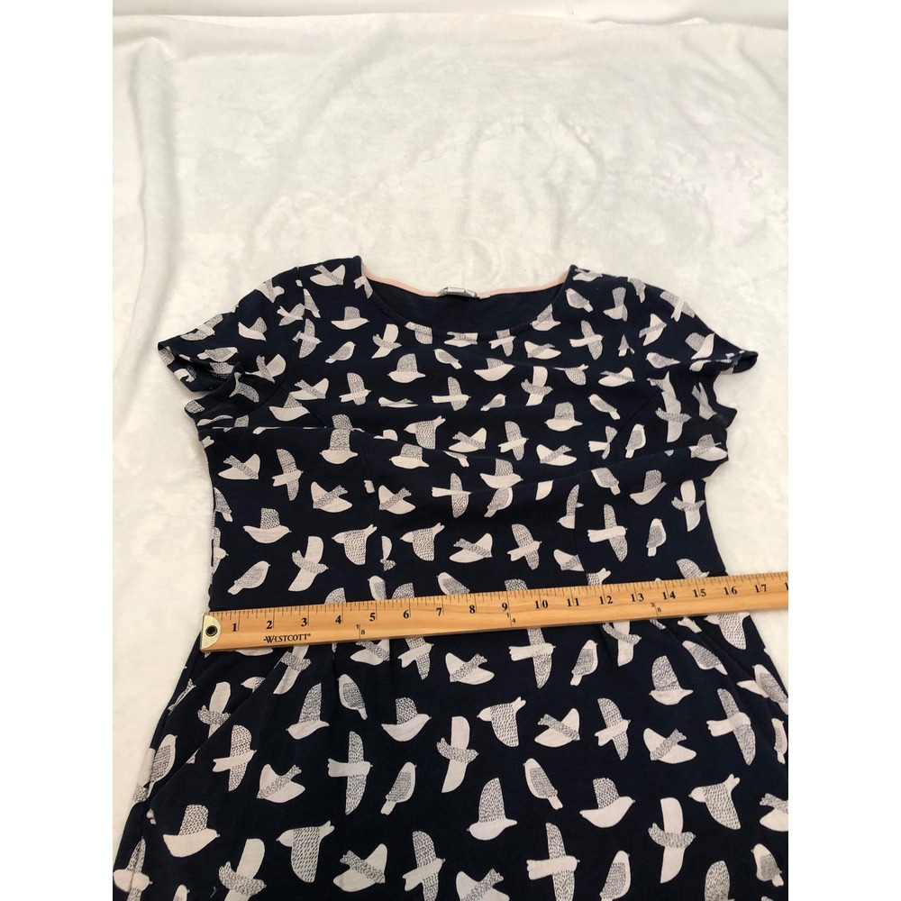 Boden Bird Print Jersey Dress Women 8L Navy Blue Short Sleeve Pockets WW202 - Picture 10 of 10